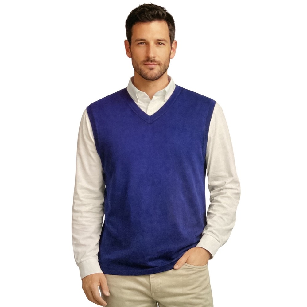 Brooks Brothers Sweater Vest Mens Large Blue Excellent Supima Cotton V-Neck